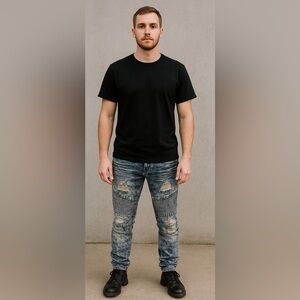 DNM Collection Men’s Distressed Moto Jeans – Acid Wash Skinny Fit – Size 38